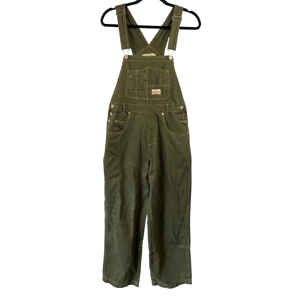 Luna‎ Roux 90s Retro Dungaree Utility Twill Overalls Size M Wide Leg Olive Green - Picture 2 of 7
